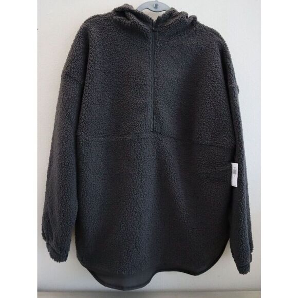 Old Navy 470807-01 Women's Sz M Panther/Dark Gray Sherpa Half Zip Tunic Hoodie - Picture 1 of 6